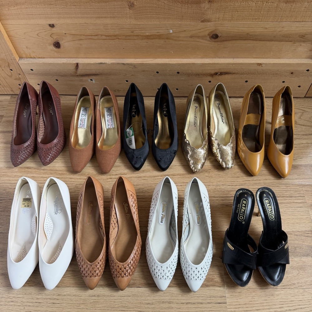 9 VTG Pumps New/EUC 6/7.5/8 Variety‎ Leather Slip On Classic Movie Prop 80s Lot